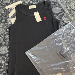 Ami Black Top with Red Heart Logo